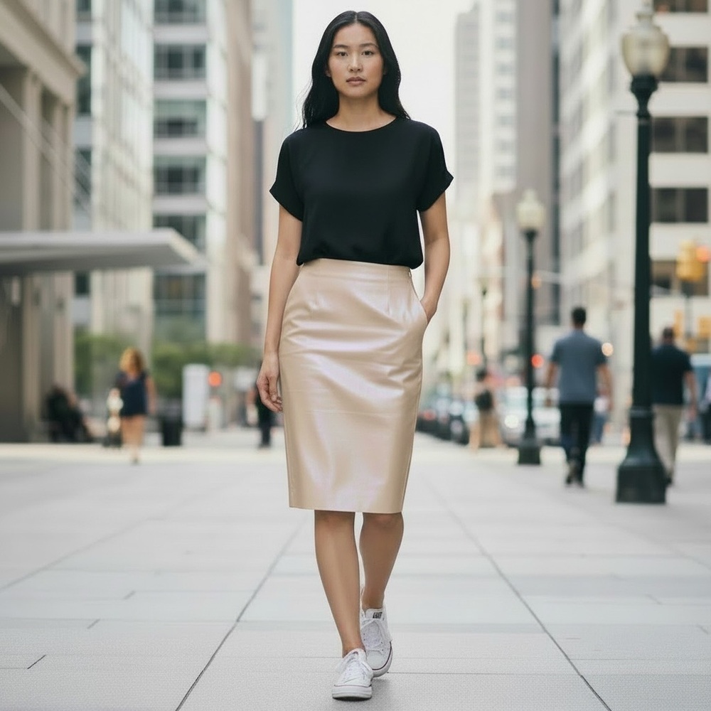 Albert Nipon Wool Silk Beige Pencil Skirt Size 8